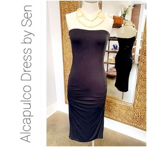 NWT💛SEN Strapless Ruched Acapulco LBD Dress-S